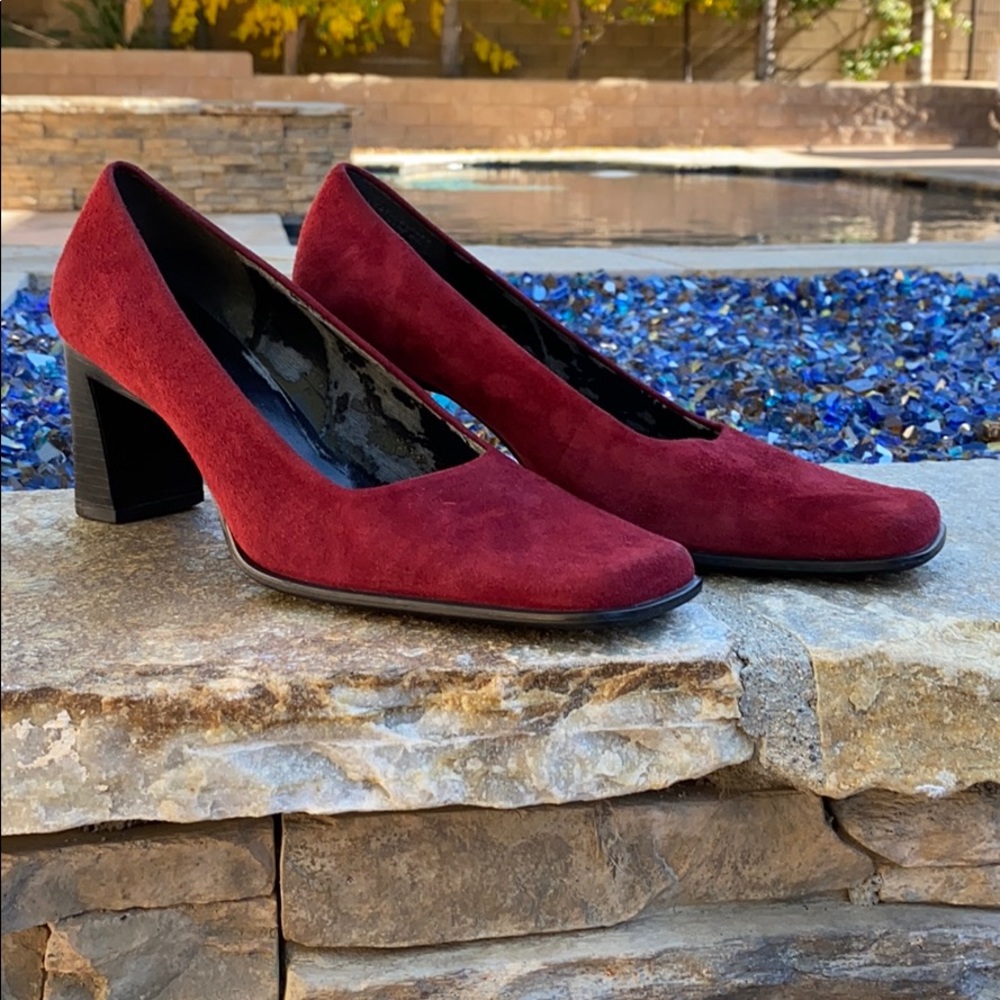 Nine West suede red square toe heels
